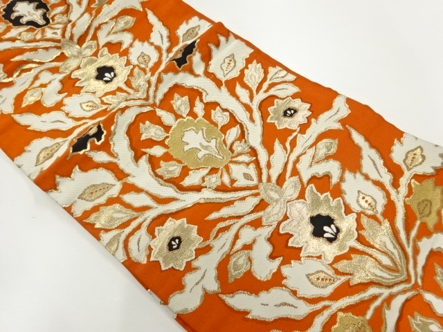 アンティーク　草花模様織出し名古屋帯（着用可）